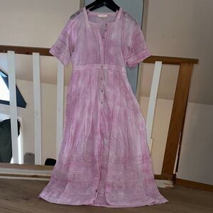 LoveShackFancy Light Pink Short Sleeve Dress